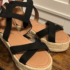 Bonnibel Black and Tan Espadrille Sandals